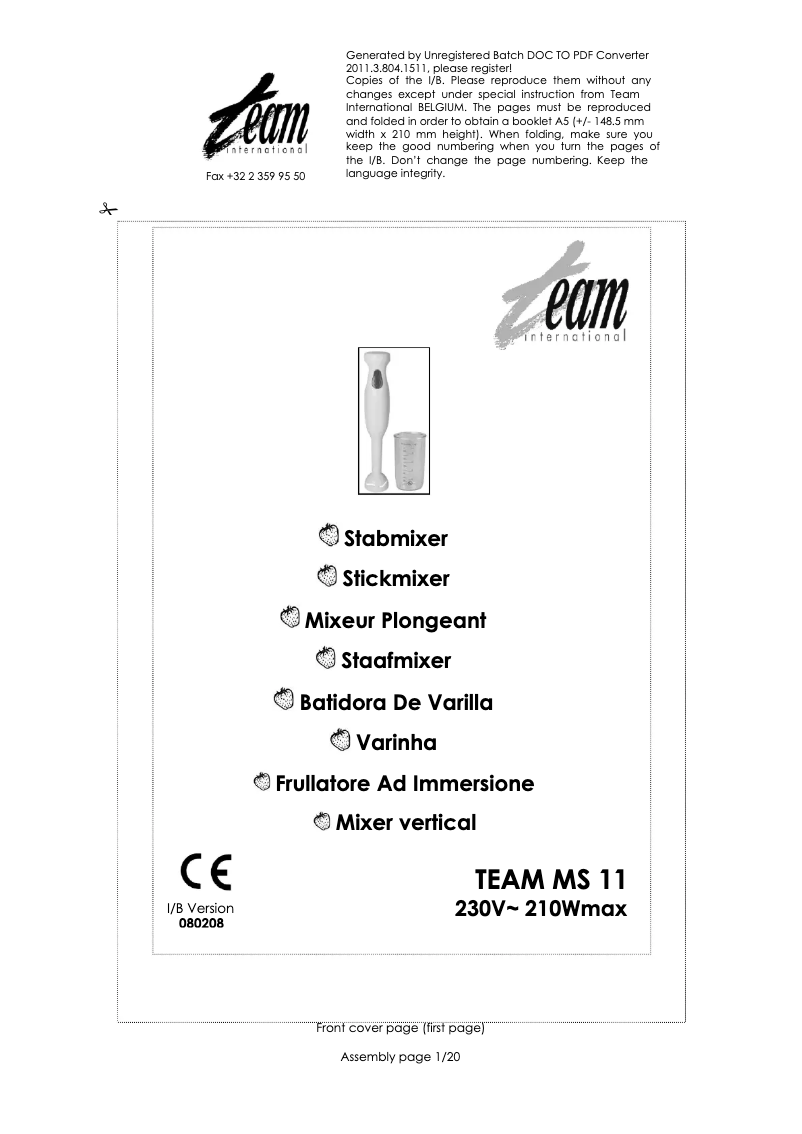 Image de la première page du manuel de l'appareil MS 11