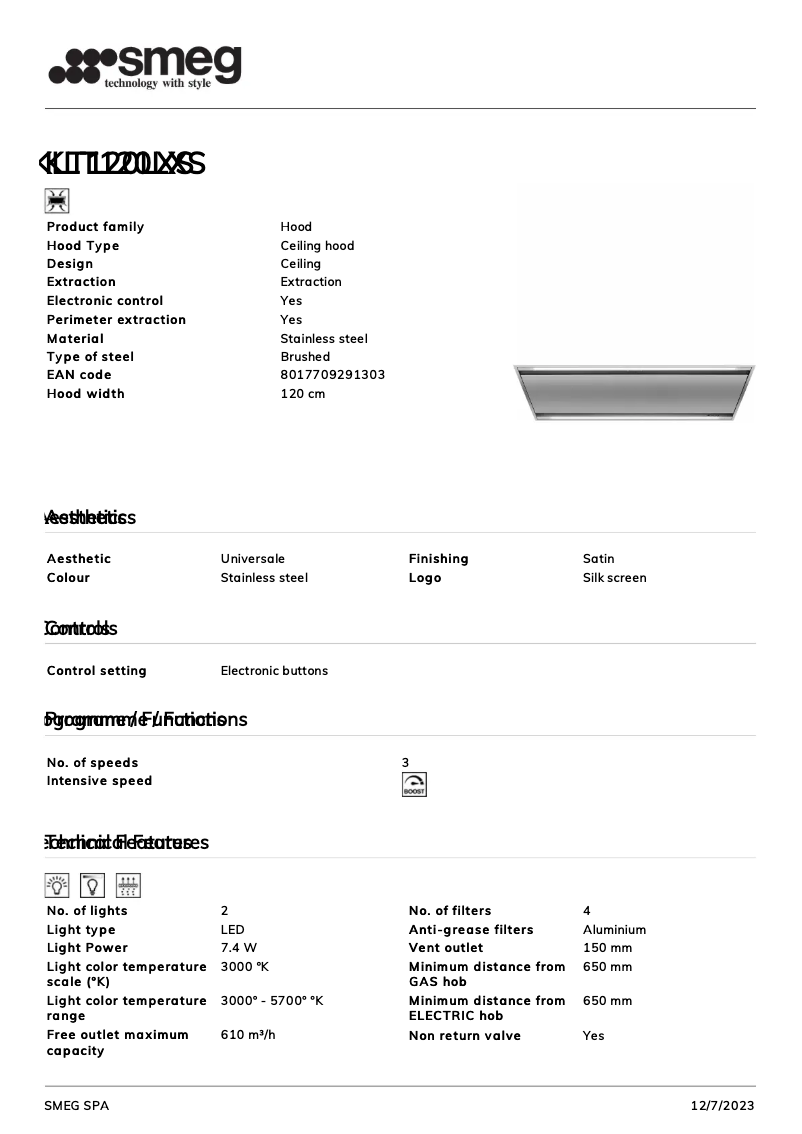Page n°1 - Fiche technique Smeg KLT120LXS