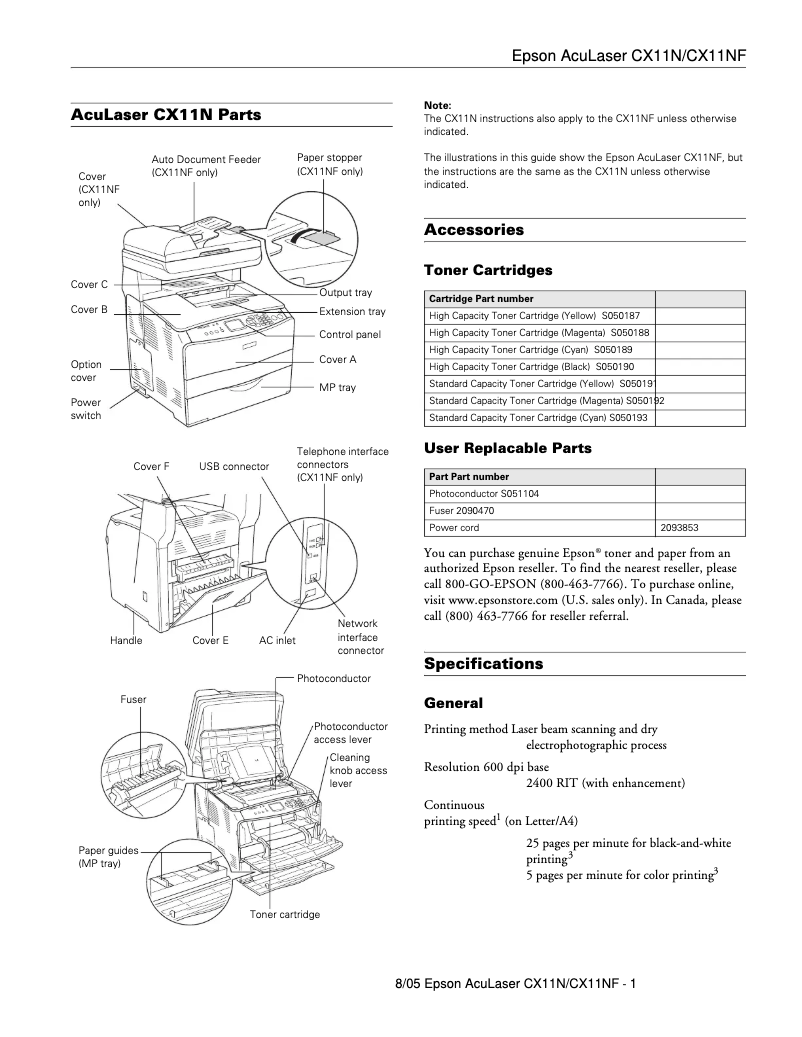 Page n°1 - Fiche technique Epson AcuLaser CX11N