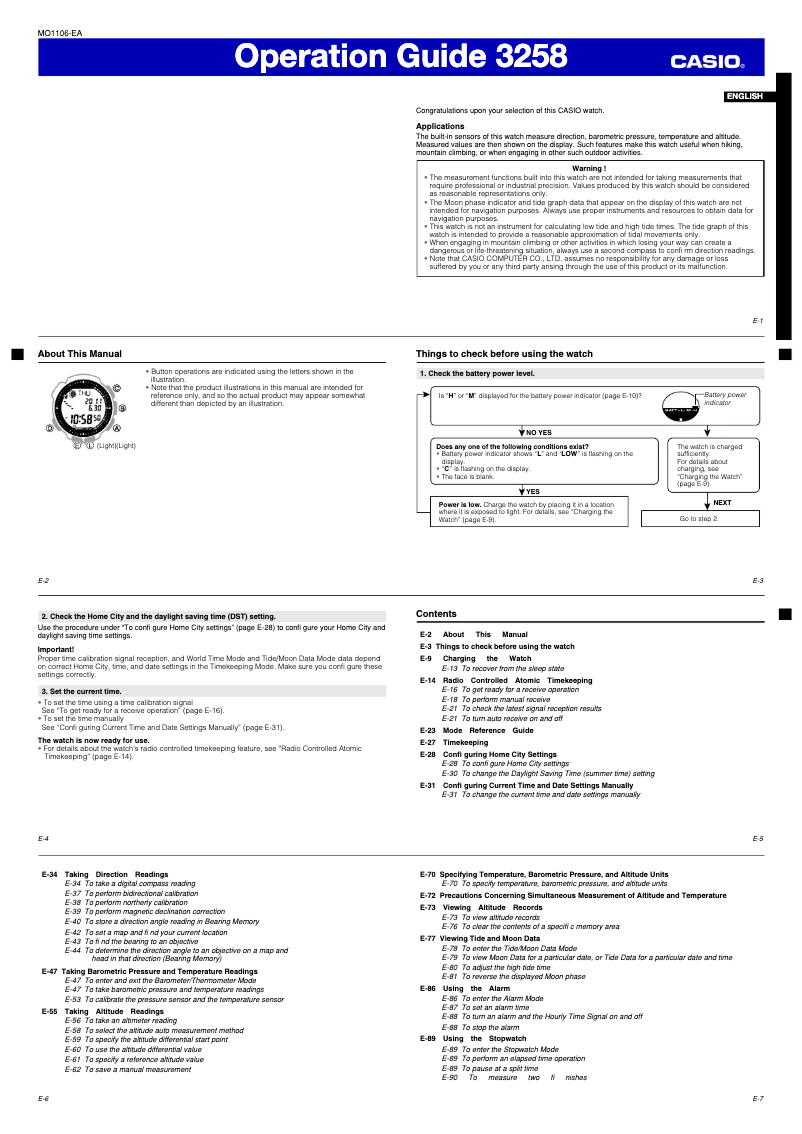 Página 1 del manual Manual de usuario Casio Pro Trek PRW-2500-1ER