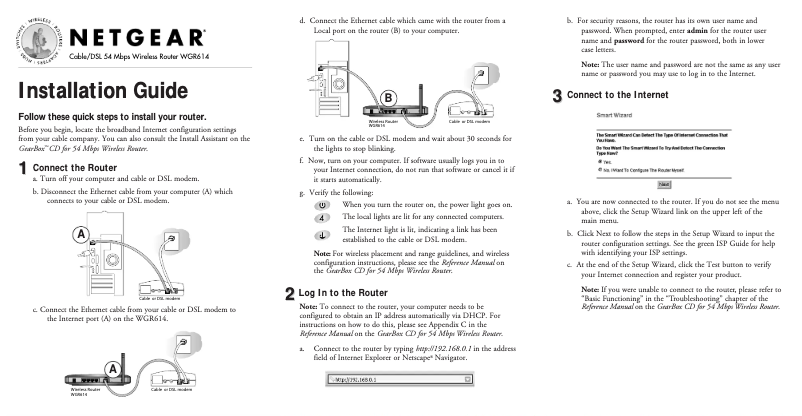 Page 1 de la notice Guide d'installation Netgear WGR614v2