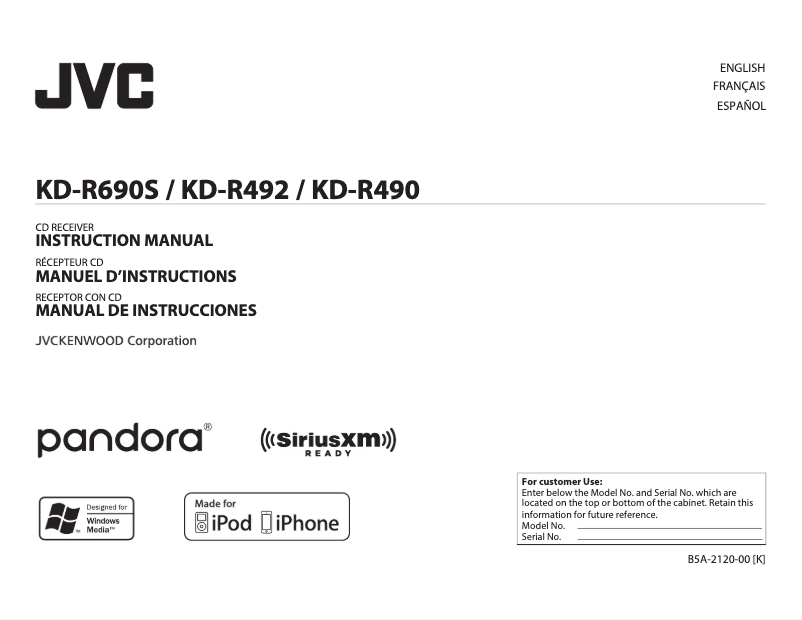 Page 1 de la notice Manuel utilisateur JVC KD-R690S