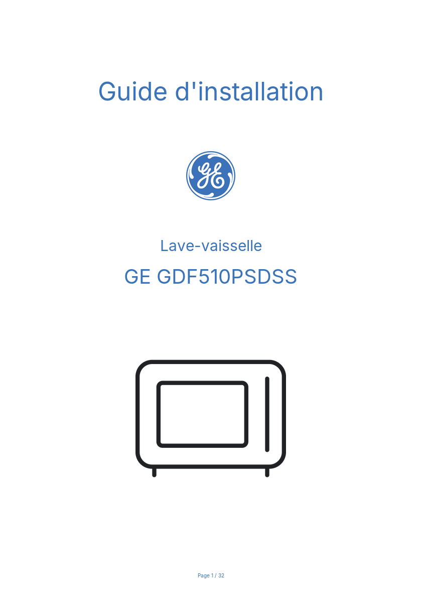 Page n°1 - Guide d'installation GE GDF510PSDSS