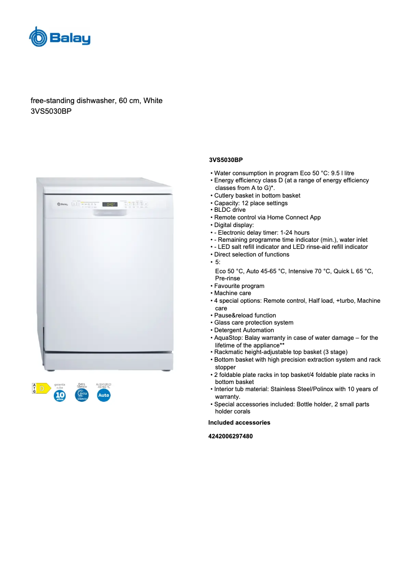 Página 1 del manual Ficha técnica Balay 3VS5030BP