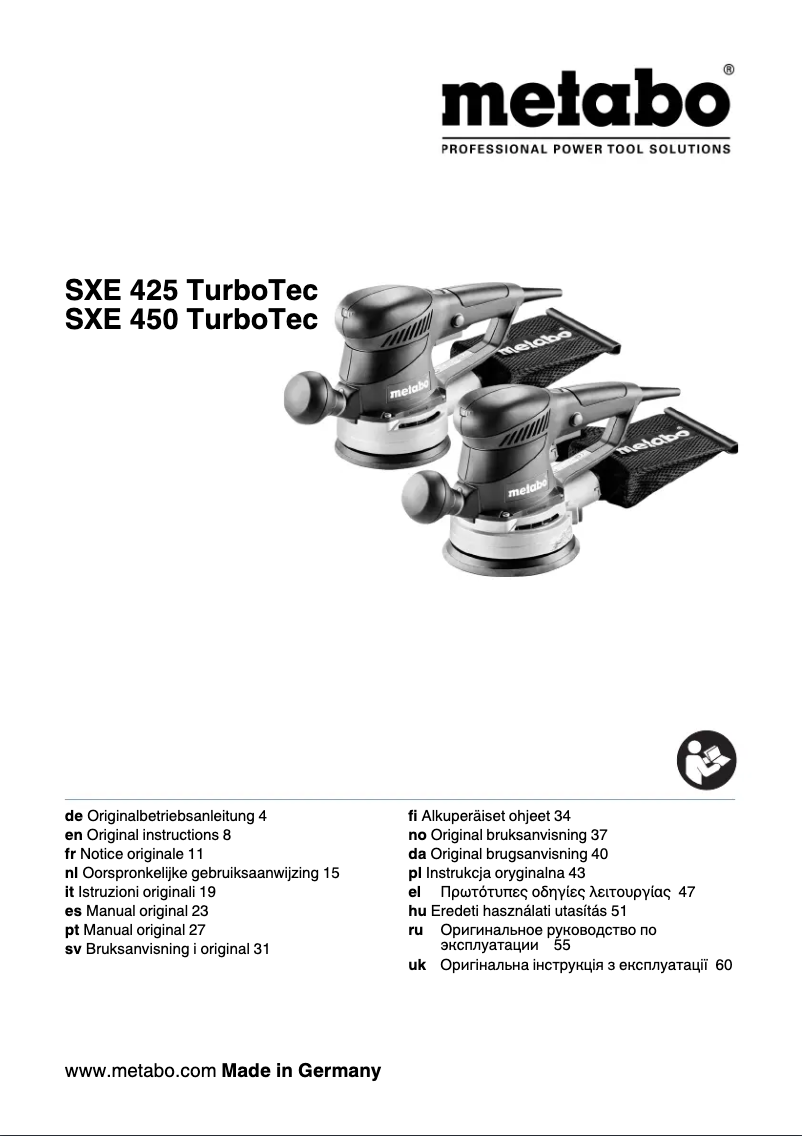 Page 1 de la notice Manuel utilisateur Metabo SXE 450 TurboTec