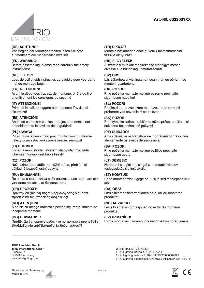 Page 1 de la notice Manuel utilisateur Trio Lighting Moony 602300194