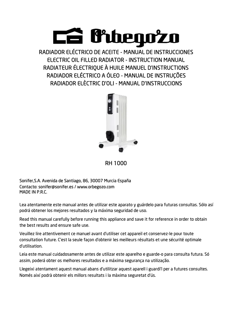 Page 1 de la notice Manuel utilisateur Orbegozo RH 1000
