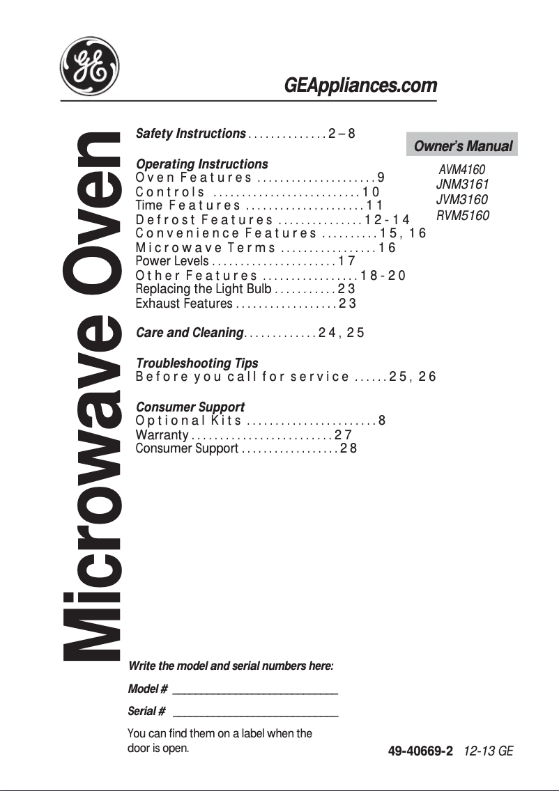 Page 1 de la notice Mode d'emploi GE JNM3161DFWW