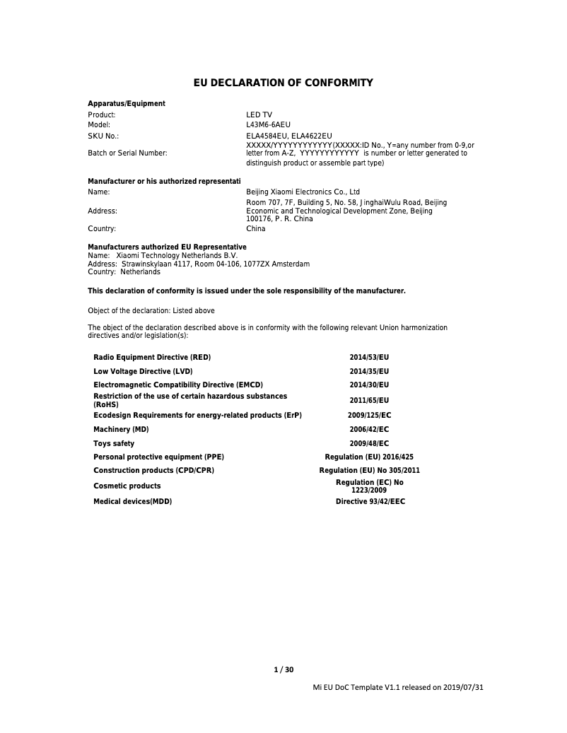 Image de la première page du manuel de l'appareil MI TV P1 43