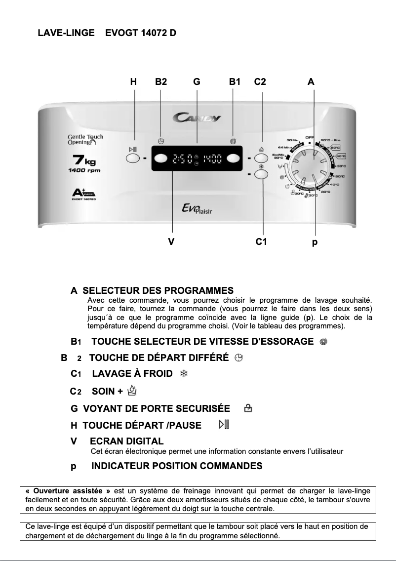 Page 1 de la notice Manuel utilisateur Candy EVOGT 14072D/1-S