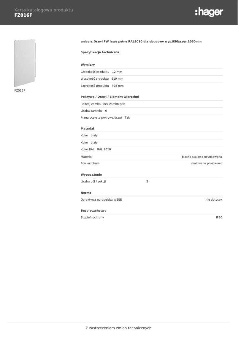 Page n°1 - Manuel utilisateur Hager FZ016F