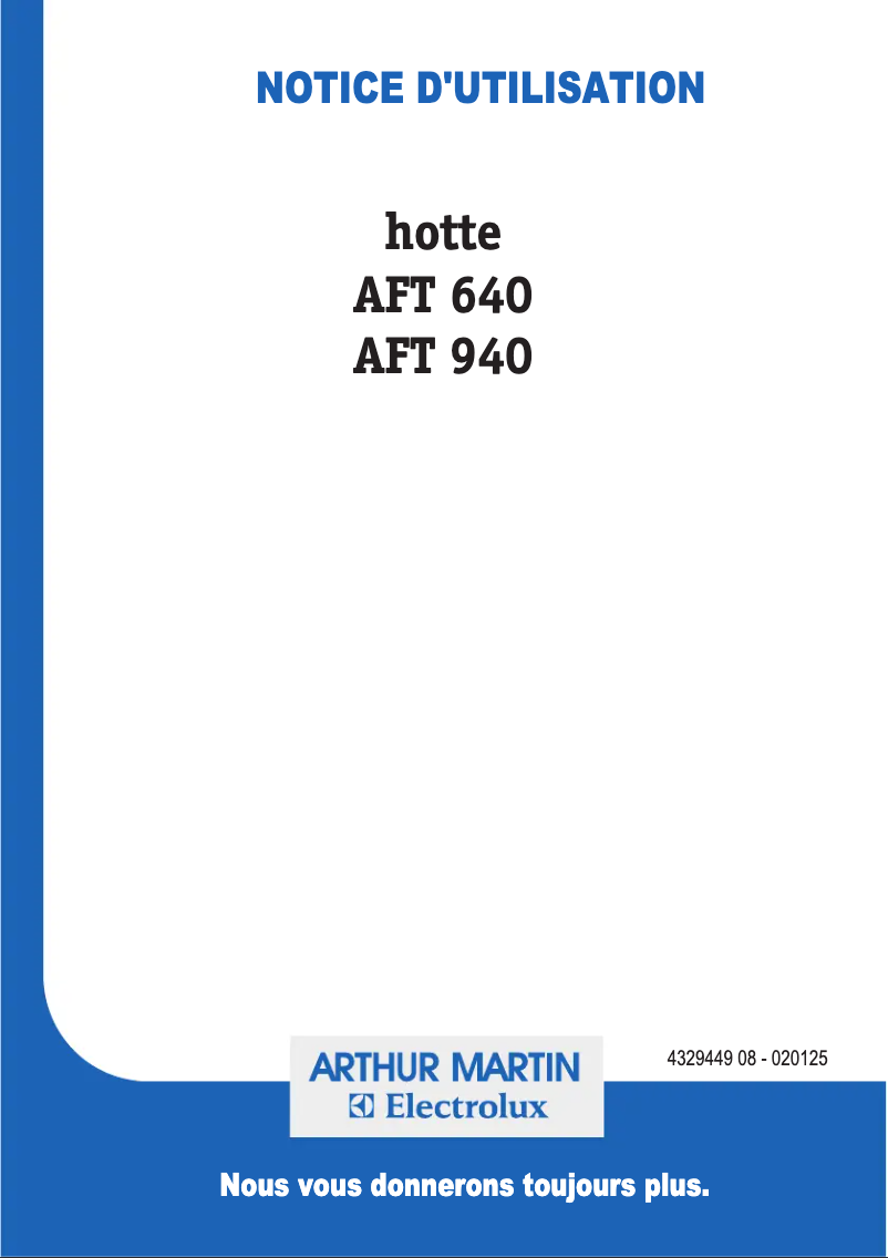 Page 1 de la notice Manuel utilisateur Arthur Martin-Electrolux AFT640N