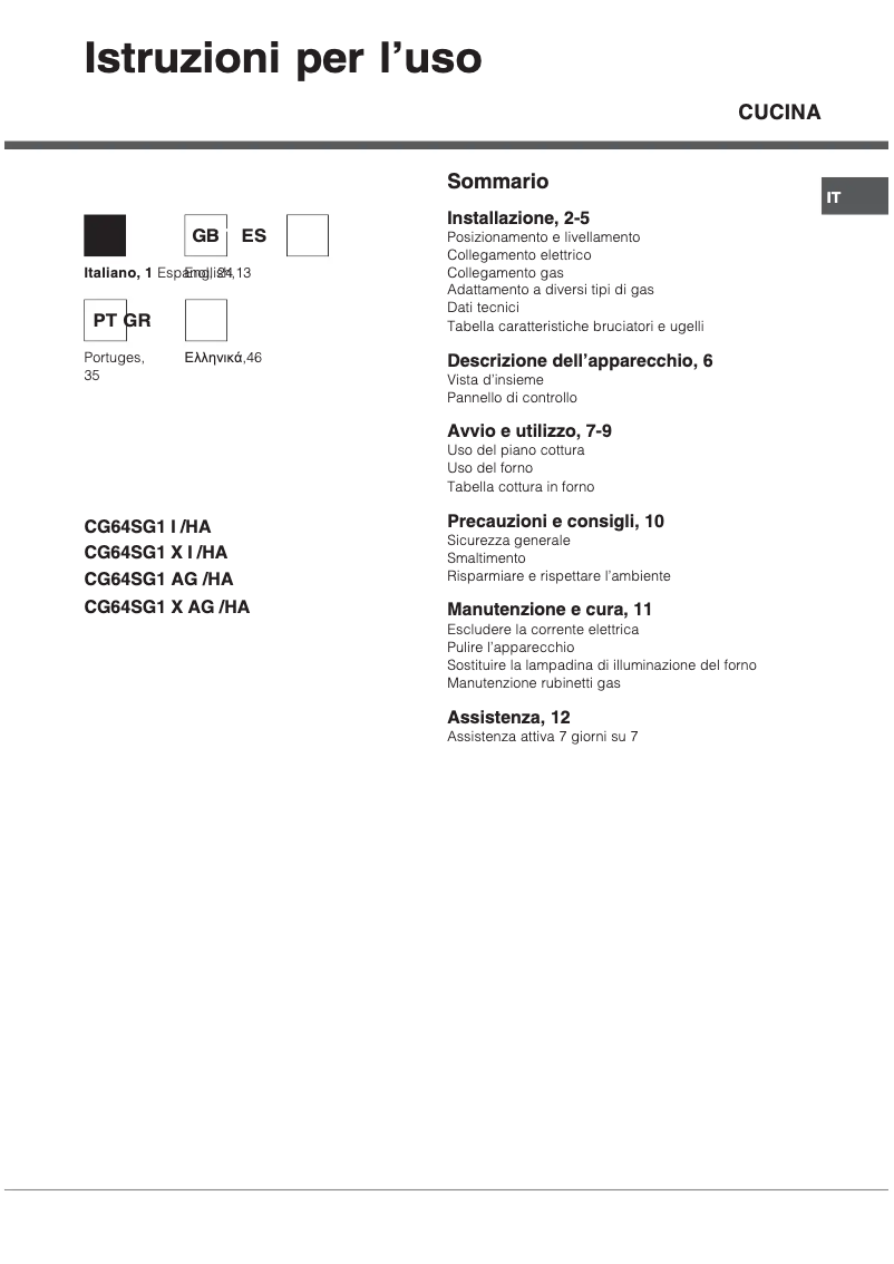 Page n°1 - Manuel utilisateur Hotpoint Ariston CG64SG1 (W) I /HA