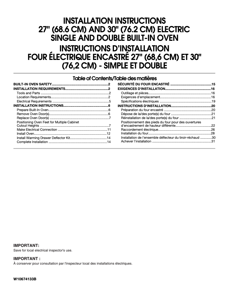 Page 1 de la notice Guide d'installation Maytag MEW9630FZ