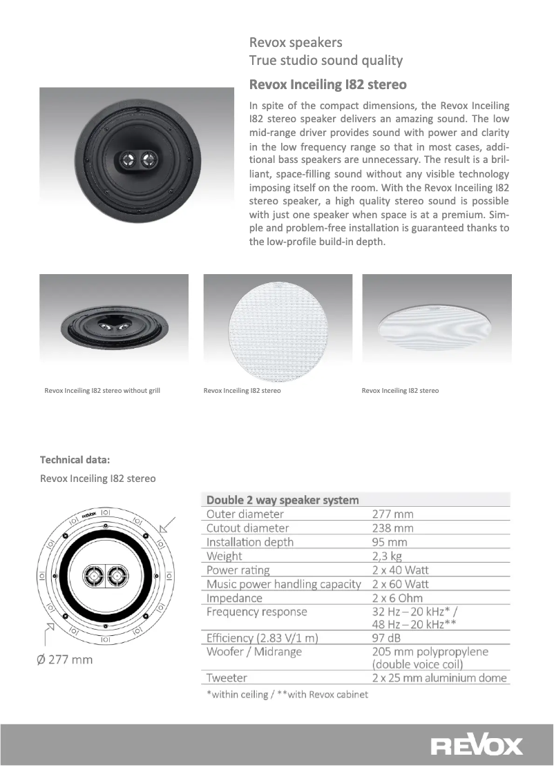 Página 1 del manual Ficha técnica Revox Inceiling I82 stereo