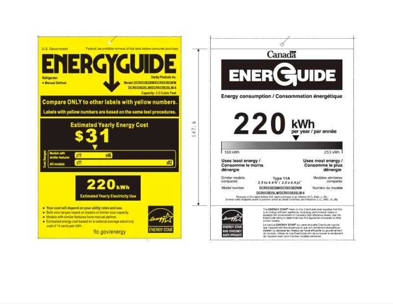 Página 1 del manual Etiqueta energética Danby DCR033B2BM