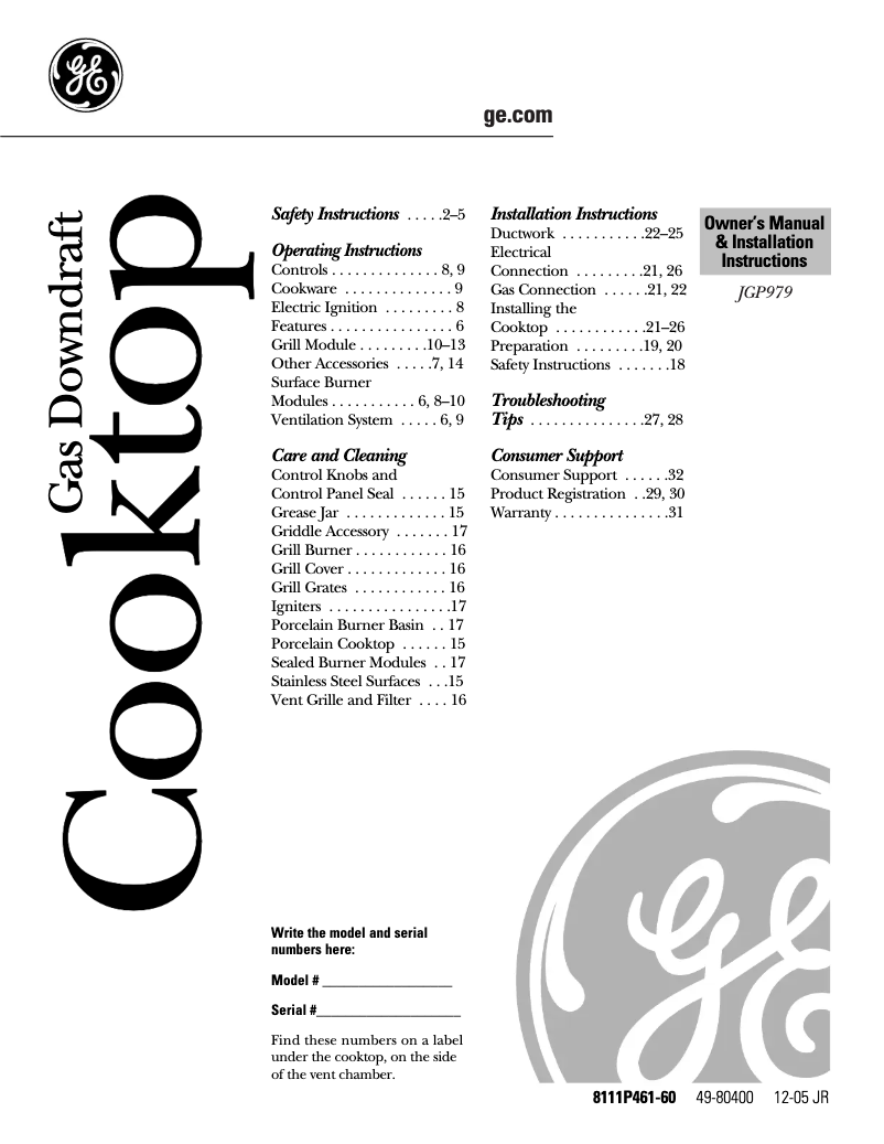 Page 1 de la notice Guide d'installation GE Profile JGP979SEFSS