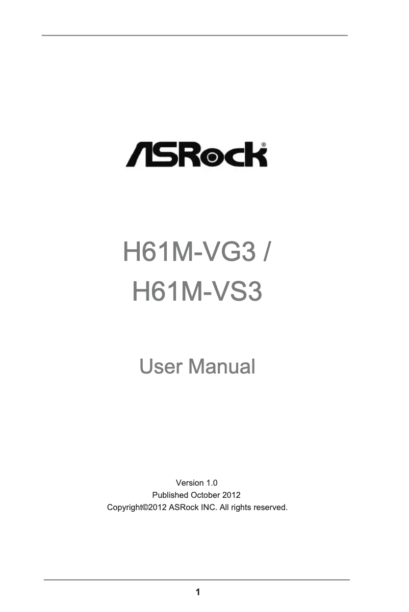 Page 1 de la notice Manuel utilisateur Asrock H61M-VS3