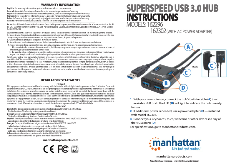 Page 1 de la notice Manuel utilisateur Manhattan 162302