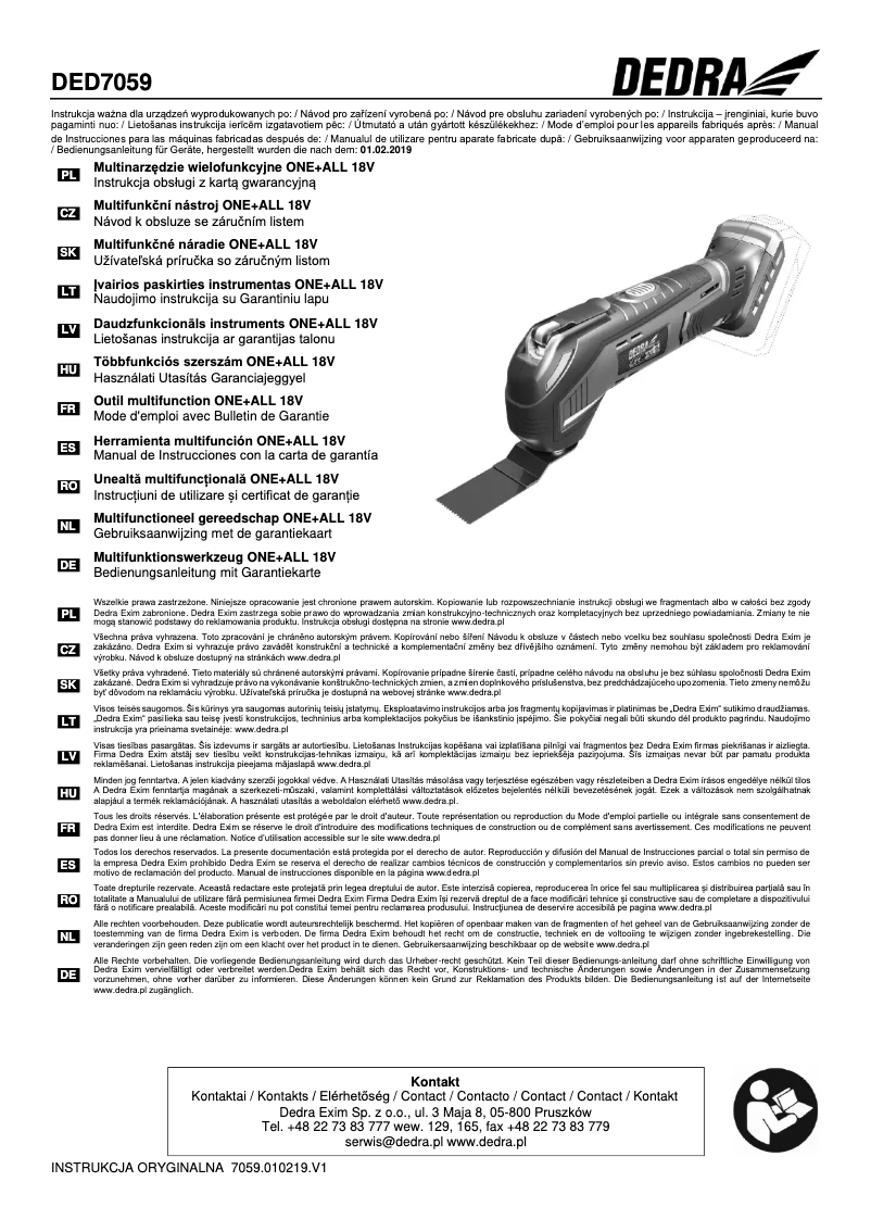 Page n°1 - Manuel utilisateur DEDRA DED7059