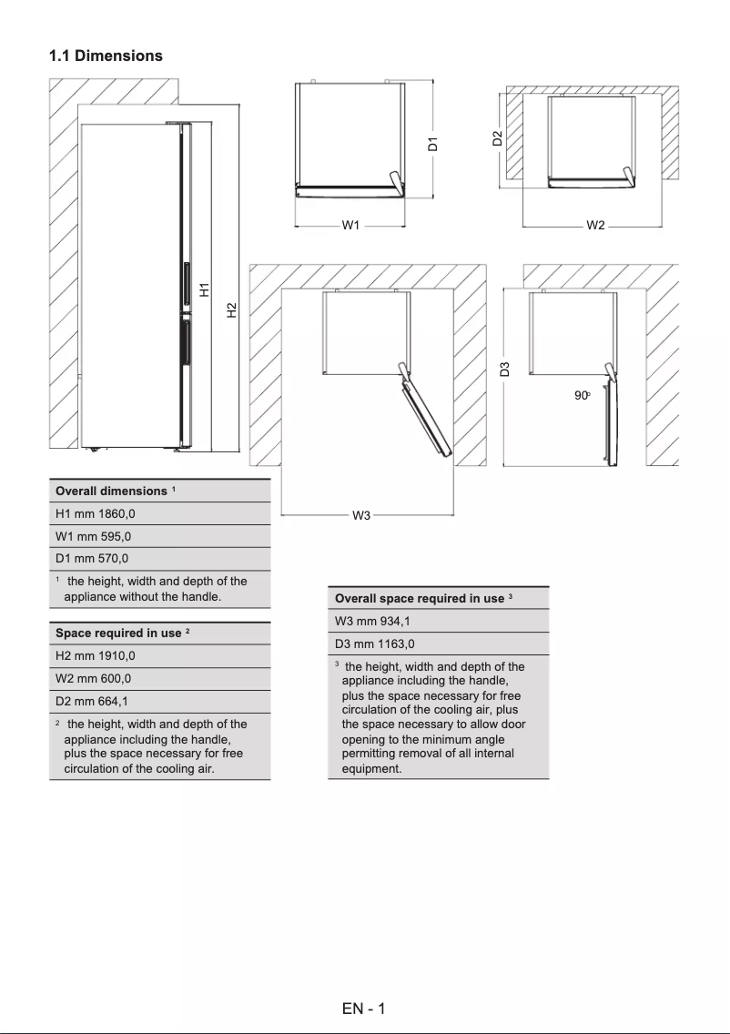 Page 1 de la notice Dessin technique Cylinda KF1485LFRFHE