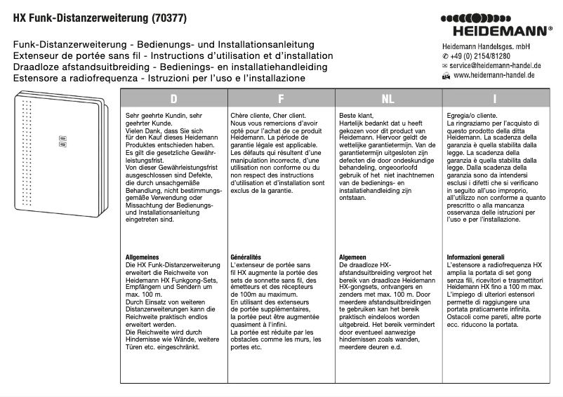 Image de la première page du manuel de l'appareil HX Funk 70377