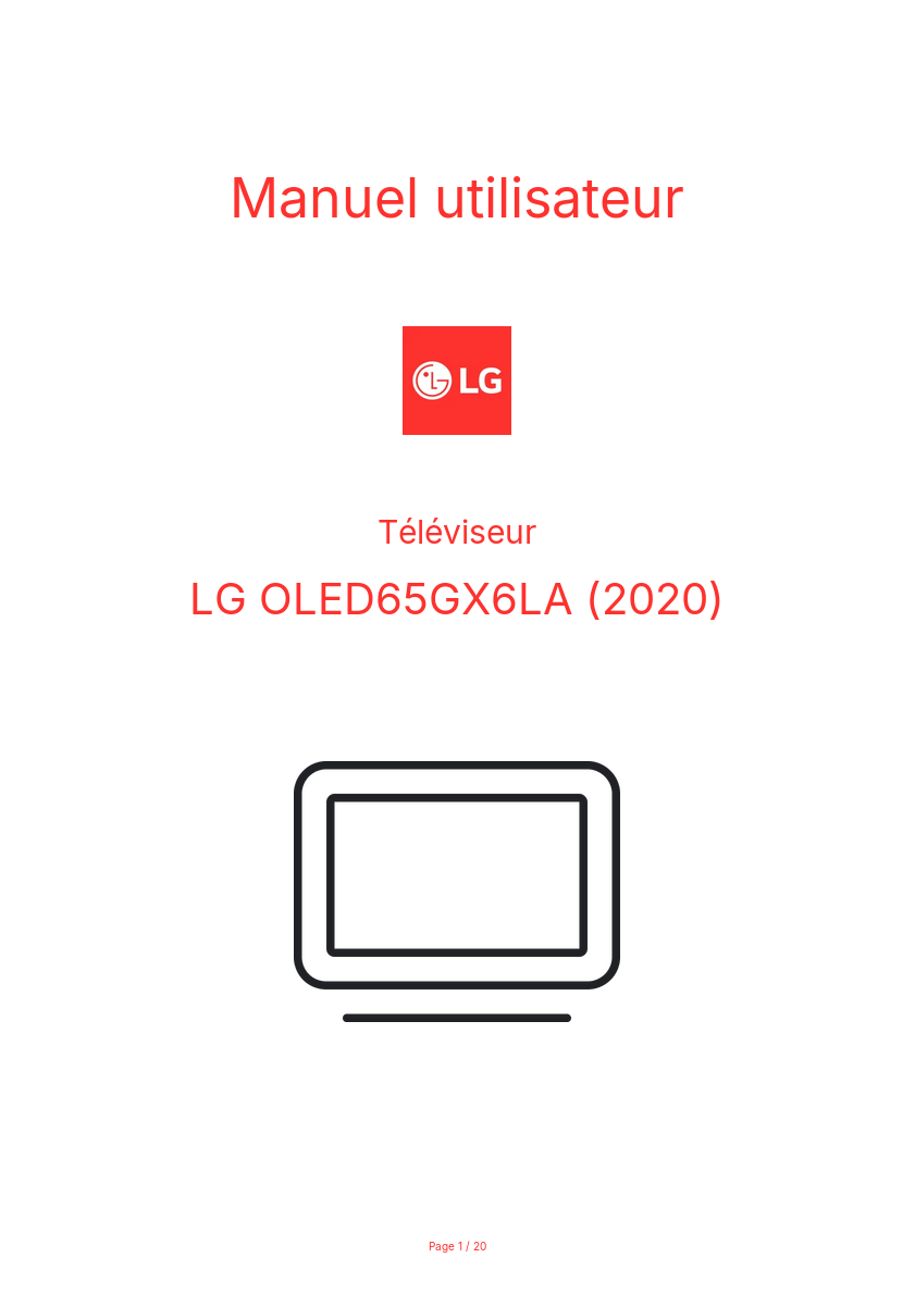 Page n°1 - Manuel utilisateur LG OLED65GX6LA (2020)
