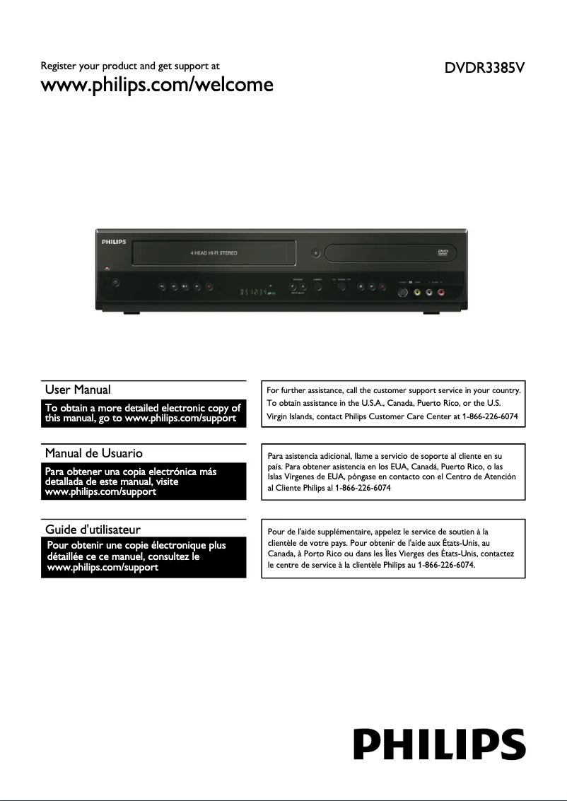 Page 1 of the manual User Manual Philips DVDR3385V