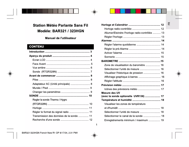Image de la première page du manuel de l'appareil BAR321HGN