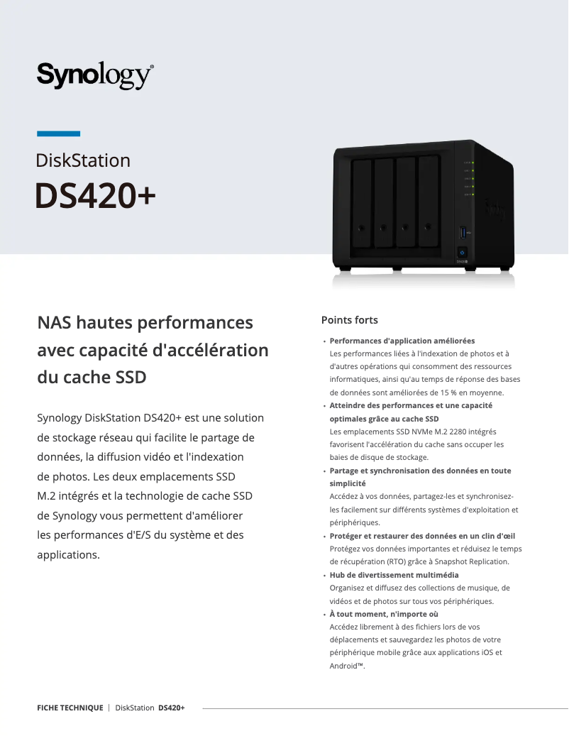 Page 1 de la notice Fiche technique Synology DiskStation DS420+