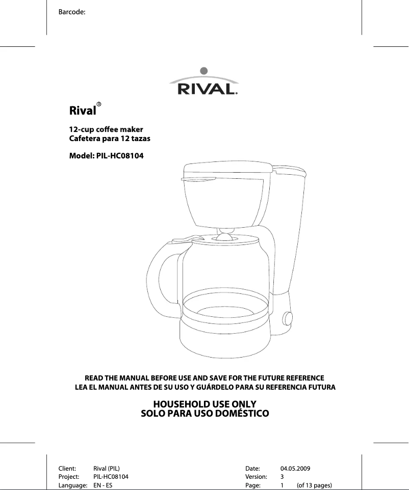 Image de la première page du manuel de l'appareil PIL-HC08104