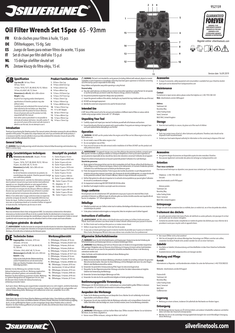 Page n°1 - Manuel utilisateur Silverline 952159