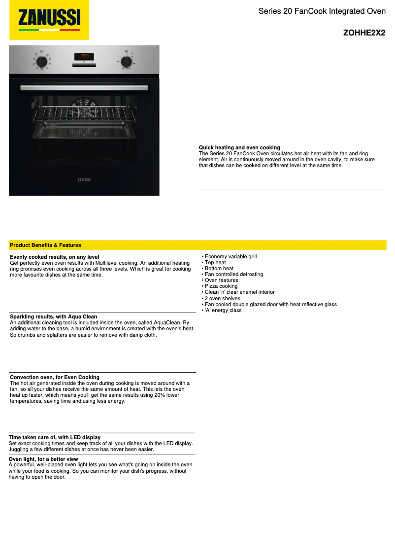 Page 1 de la notice Fiche technique Zanussi ZOHHE2X2