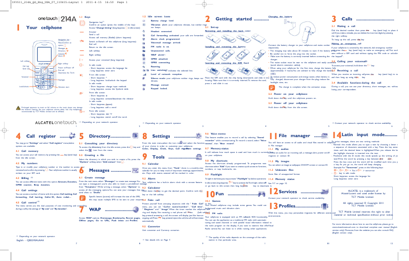 Page n°1 - Manuel utilisateur Alcatel One Touch 214A