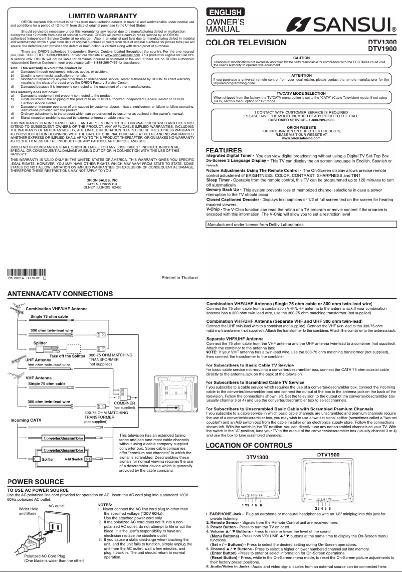 Page n°1 - Manuel utilisateur Sansui DTV1300