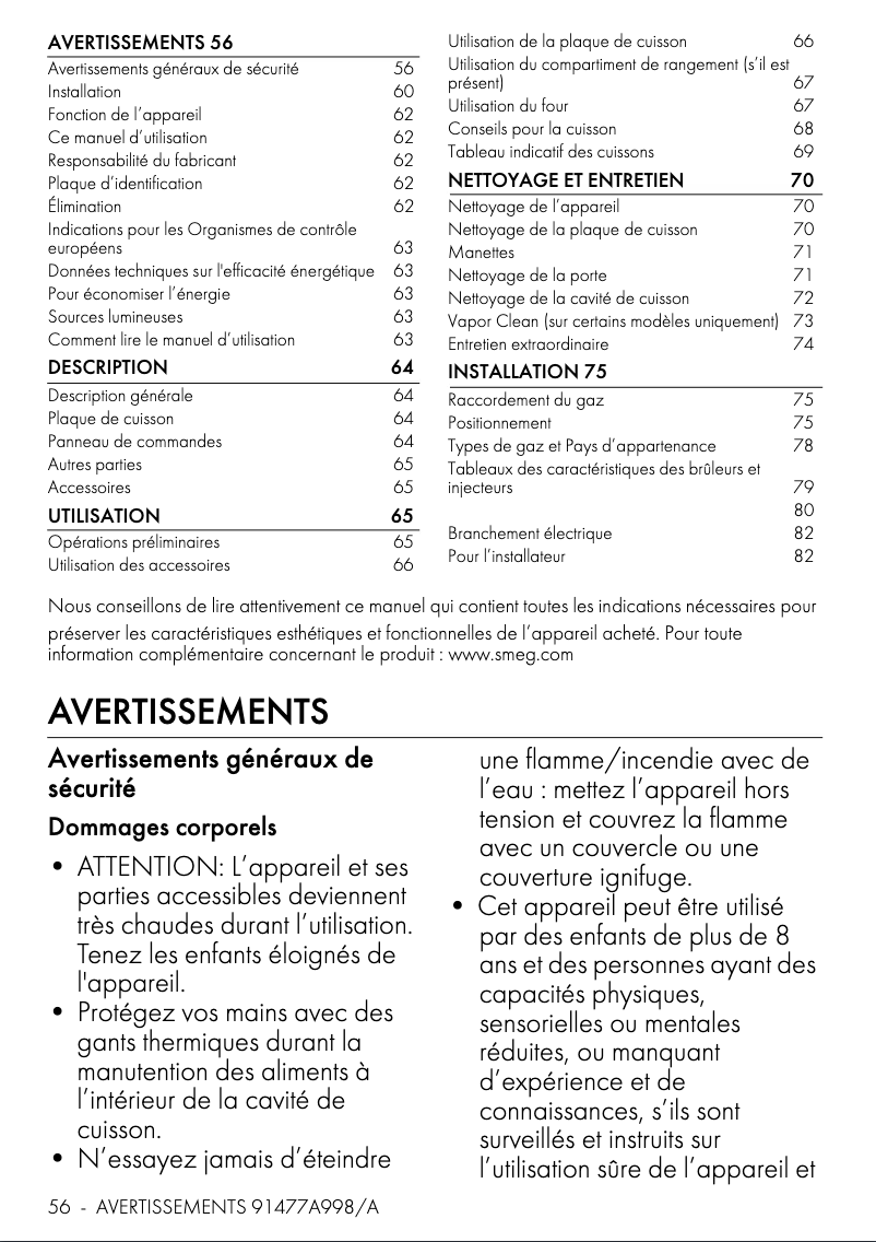 Page n°1 - Fiche technique Smeg CX61GMBL