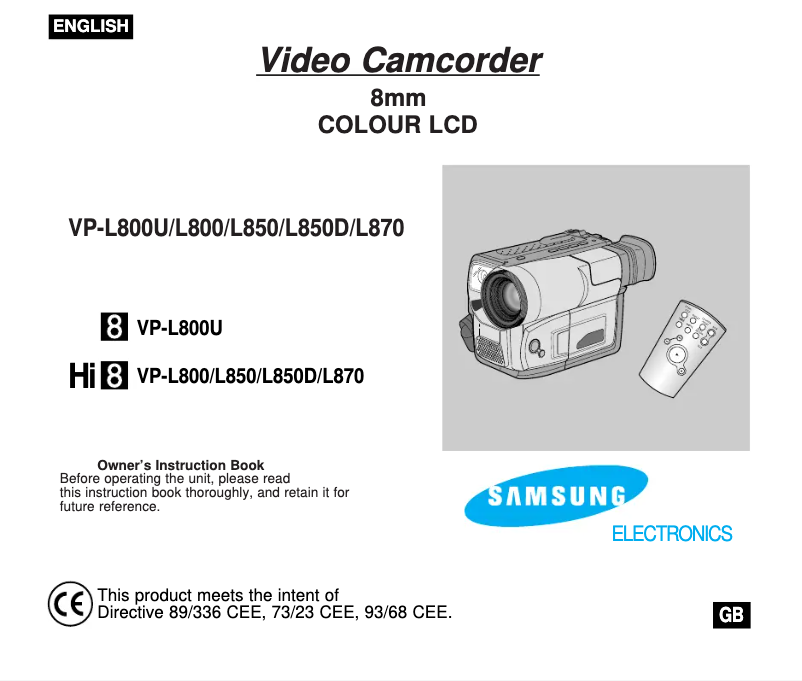 Page n°1 - Manuel utilisateur Samsung VP-L800