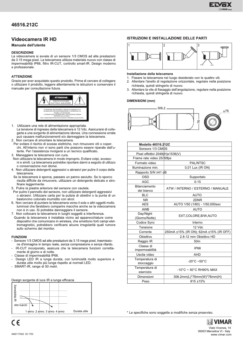 Page 1 de la notice Manuel utilisateur Vimar ELVOX 46516.212C