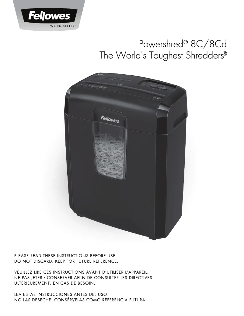 Page n°1 - Manuel utilisateur Fellowes Powershred 8CX