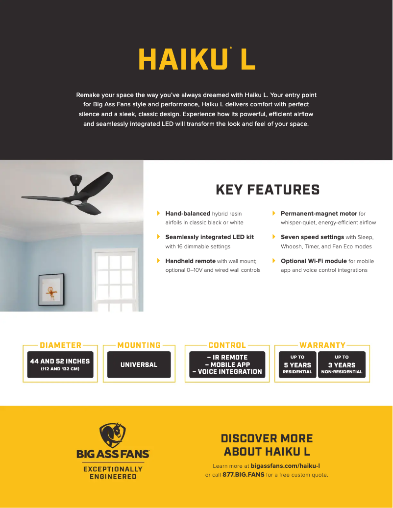 Page 1 de la notice Fiche technique Big Ass Fans HAIKU L