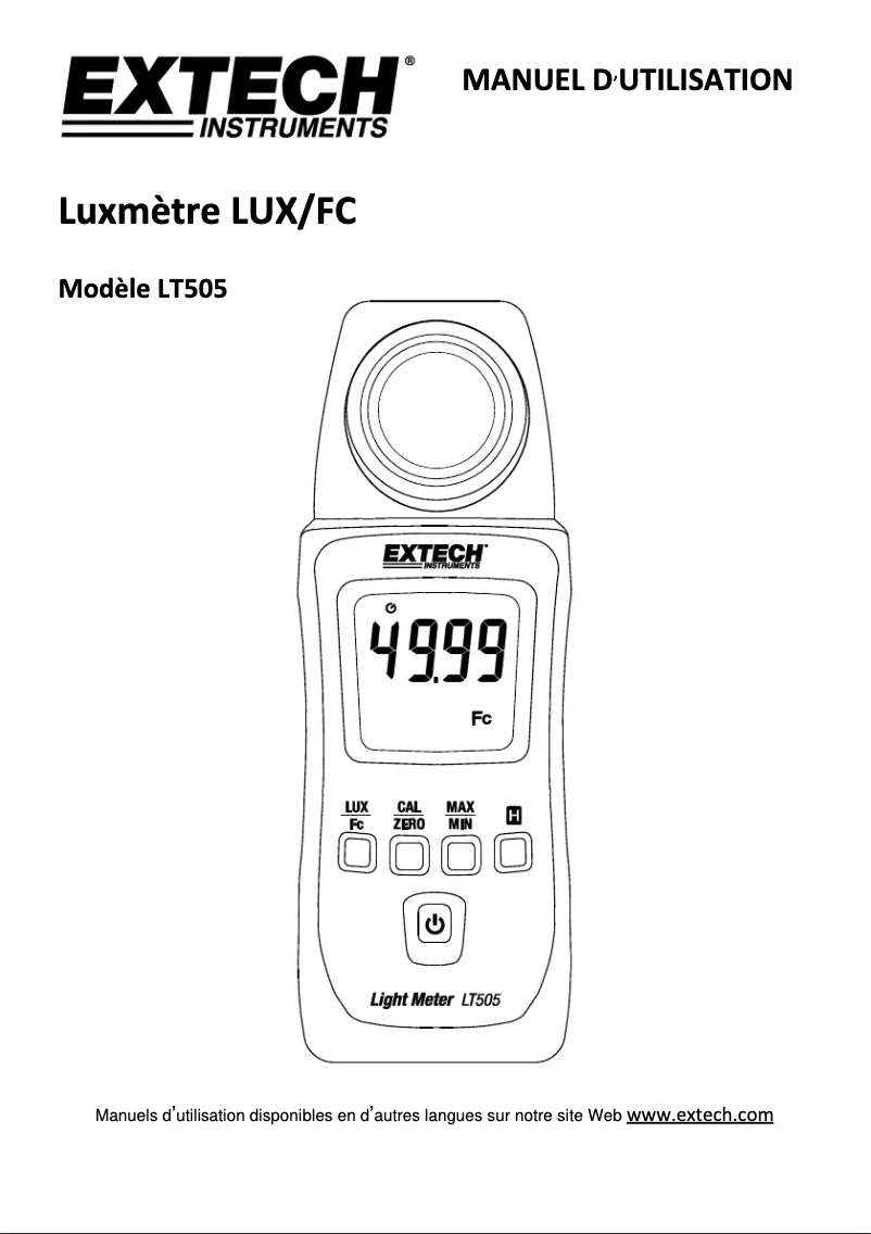 Page n°1 - Manuel utilisateur Extech LT505