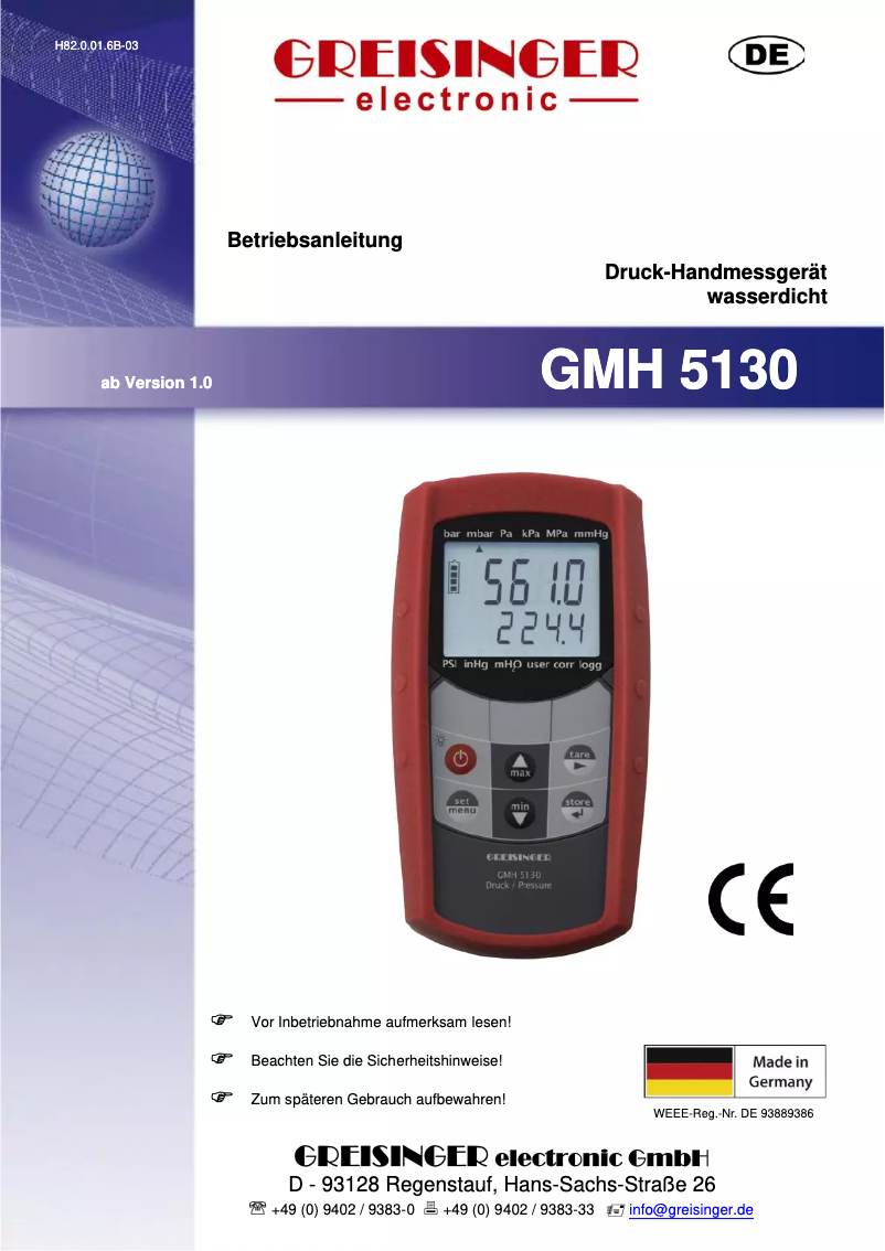 Page n°1 - Manuel utilisateur Greisinger GMH 5130