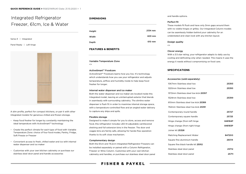 Page 1 de la notice Fiche technique Fisher & Paykel RS6121WRUK1