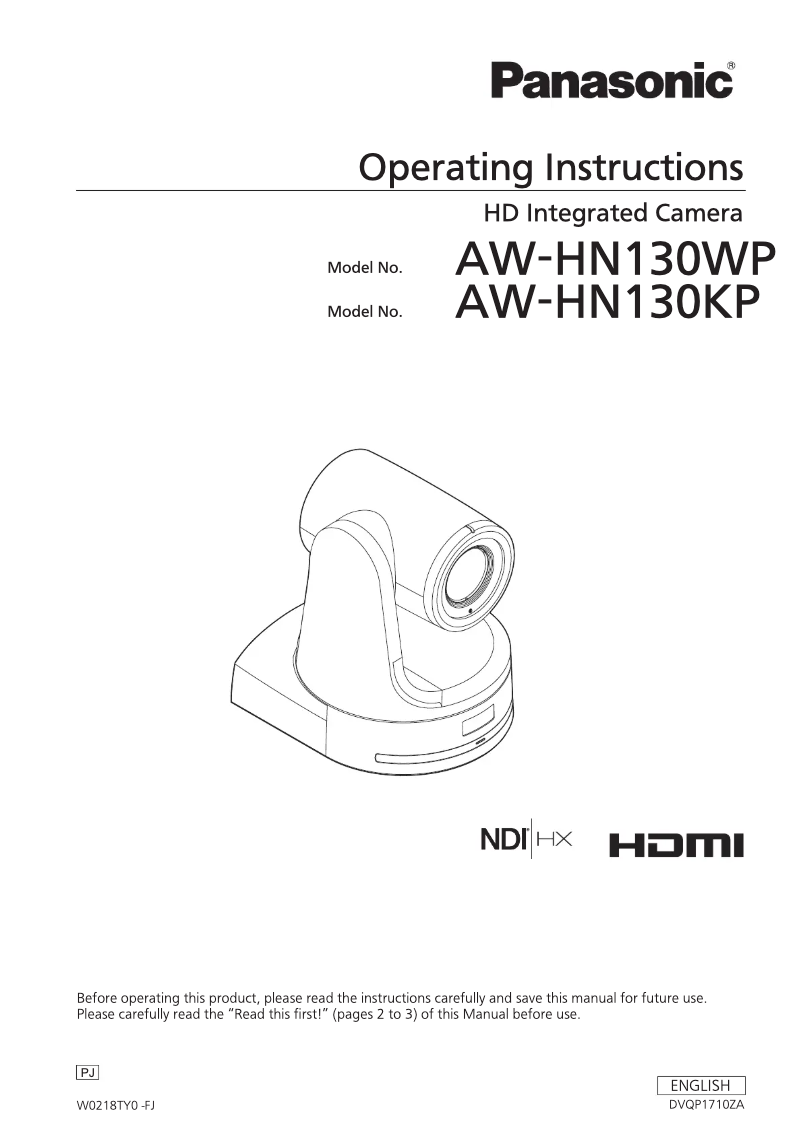 Image de la première page du manuel de l'appareil AW-HN130