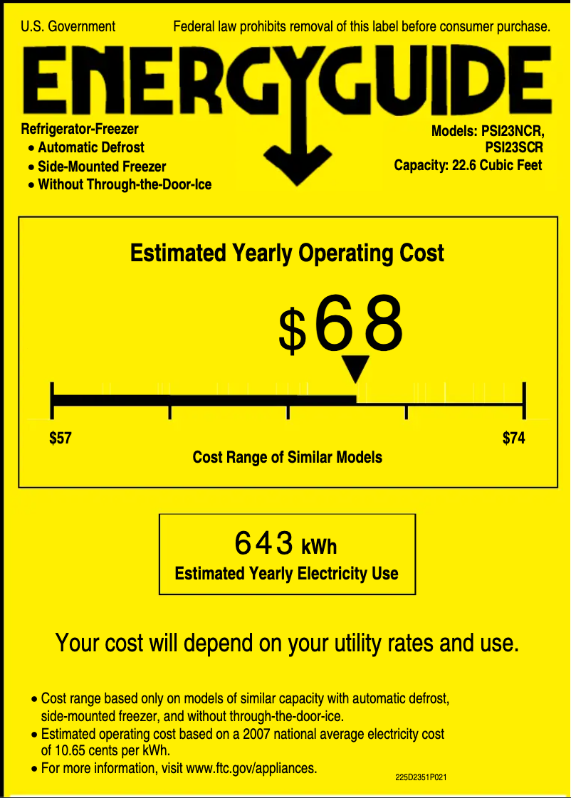 Page n°1 - Label énergétique GE PSI23NCRWV
