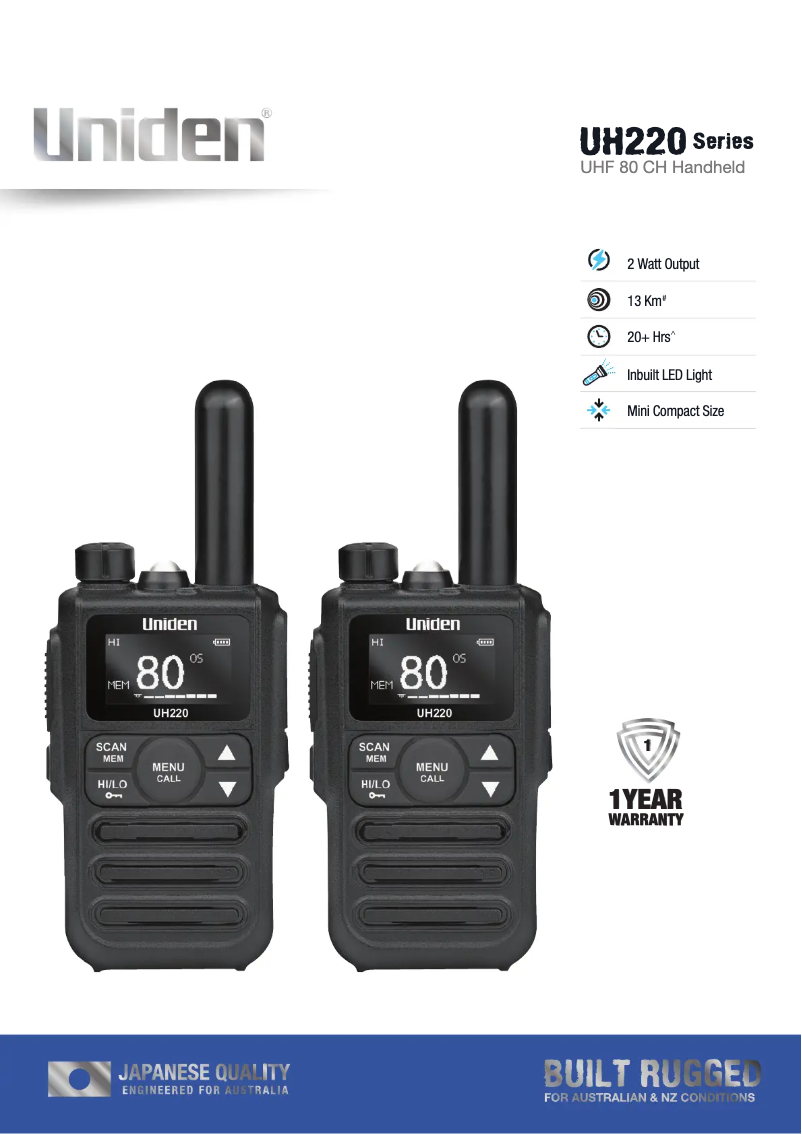 Page 1 de la notice Brochure Uniden UH220