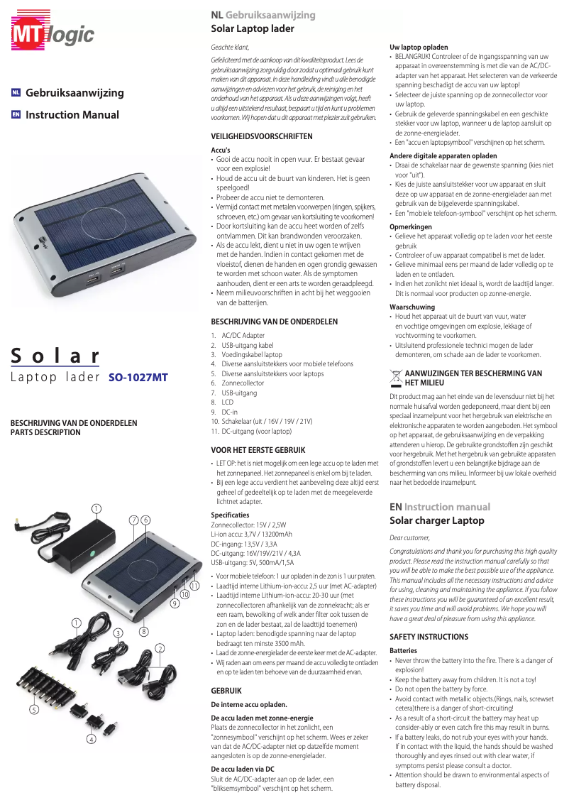 Page 1 de la notice Manuel utilisateur MT Logic SO-1027MT