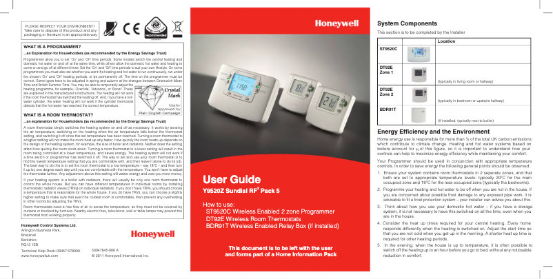 Page 1 de la notice Manuel utilisateur Honeywell ST9520C