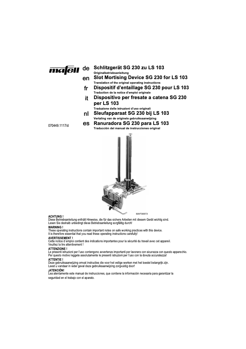 Page n°1 - Manuel utilisateur Mafell SG 230