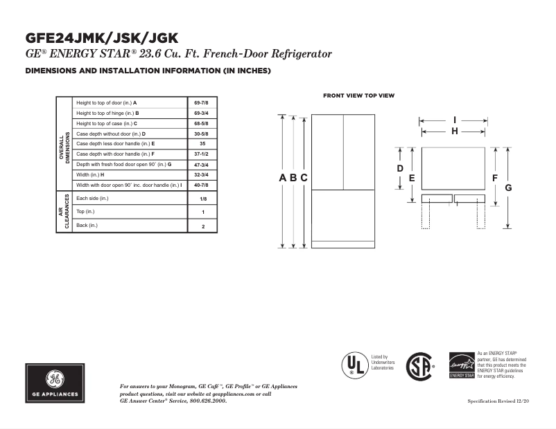 Image de la première page du manuel de l'appareil GFE24JBLTS